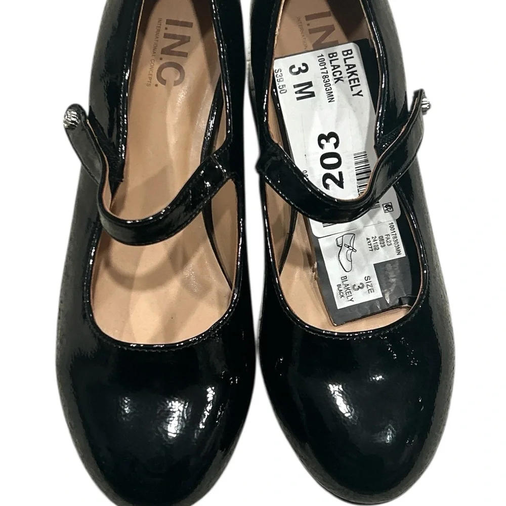 INC International Concepts Blakely Girls Black Patent Mary Jane Heels Size 3M